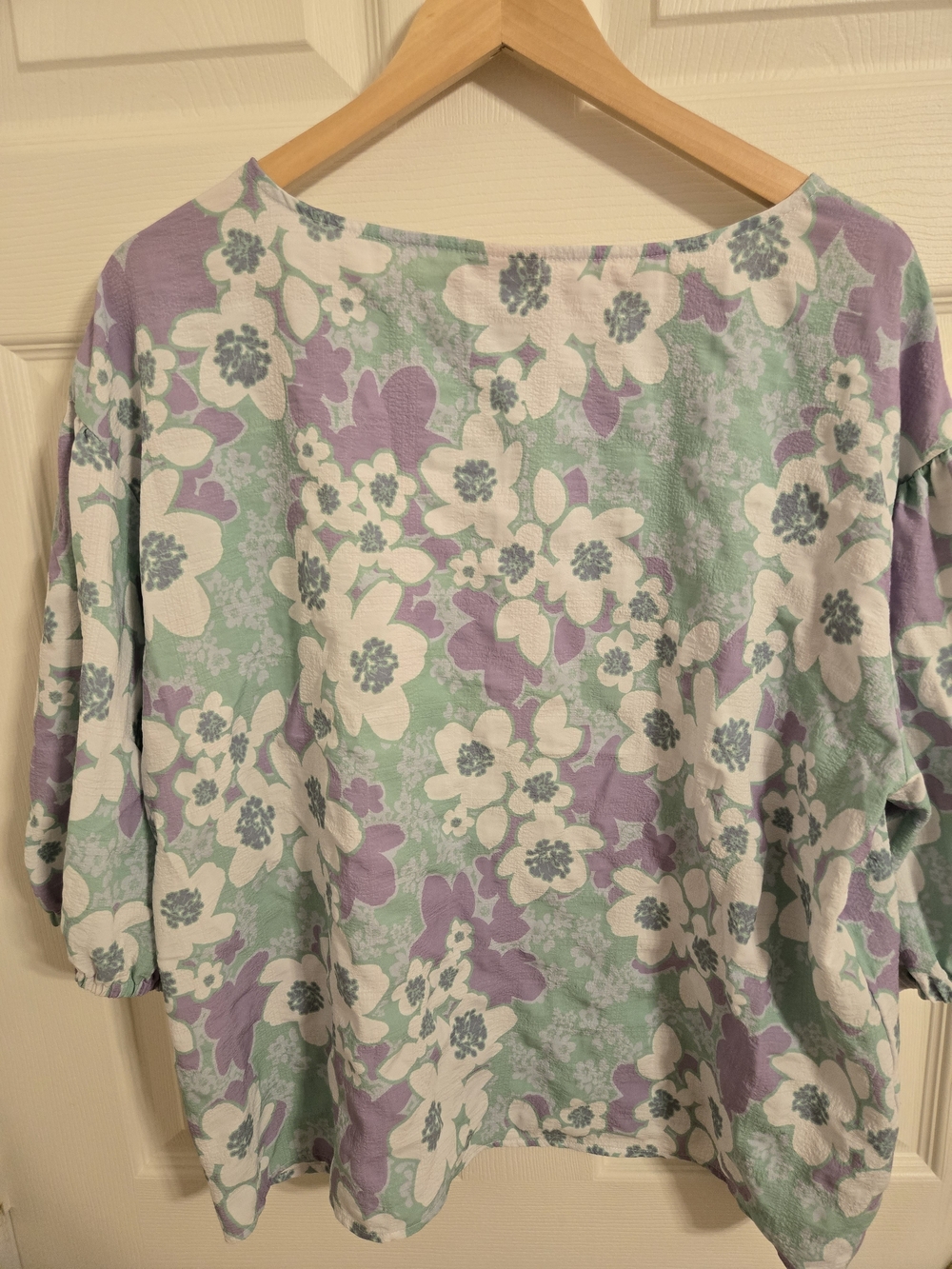 Ruby Road Floral Puff-Sleeve Blouse in Mint & Lavender Size XL - Picture 2 of 7